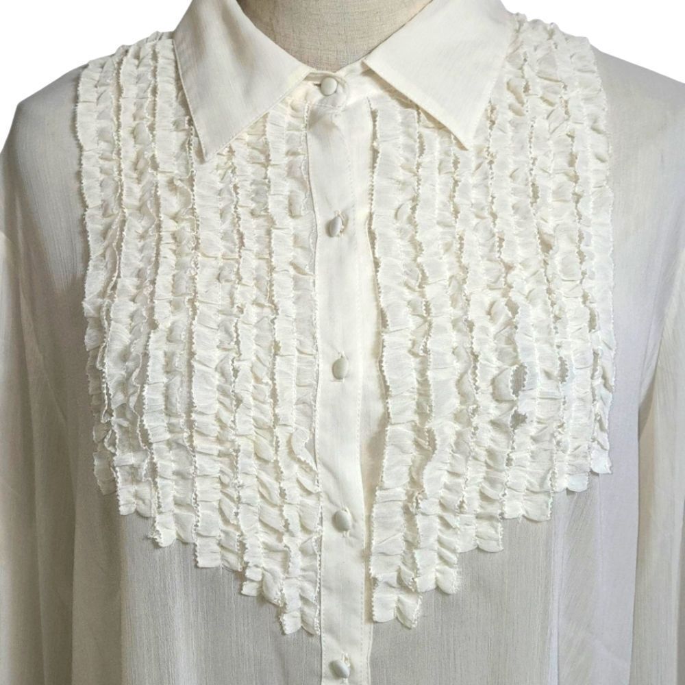 Boston Design Studio Cream Sheer Ruffled Blouse Button Down Top Plus Size - Picture 2 of 6